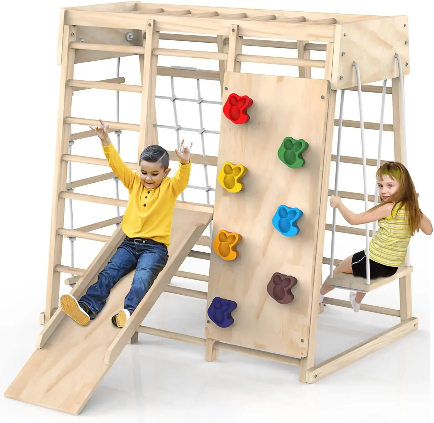 Toddler Climbing Toys Indoor, Indoor Playground Climbing Toys for Toddlers, Climber Playset with Slide, Climbing Rock/Net, Monke