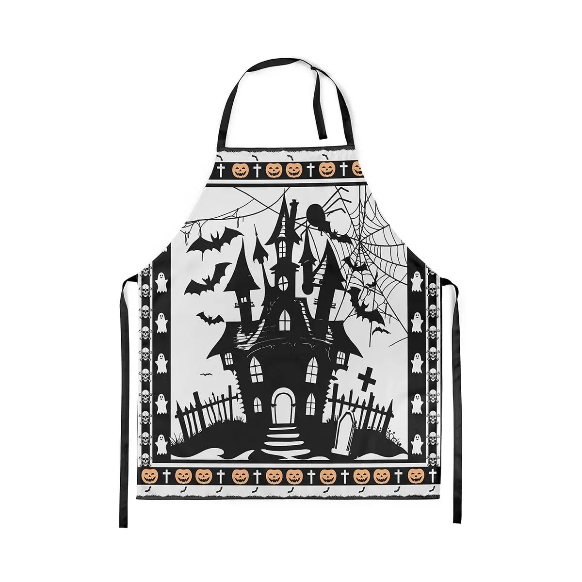 

Castle Kitchen Apron Black Bat Spider Web Decor Waterproof Apron for Adults Cartoon Pumpkin Ghost Skull Grid Apron