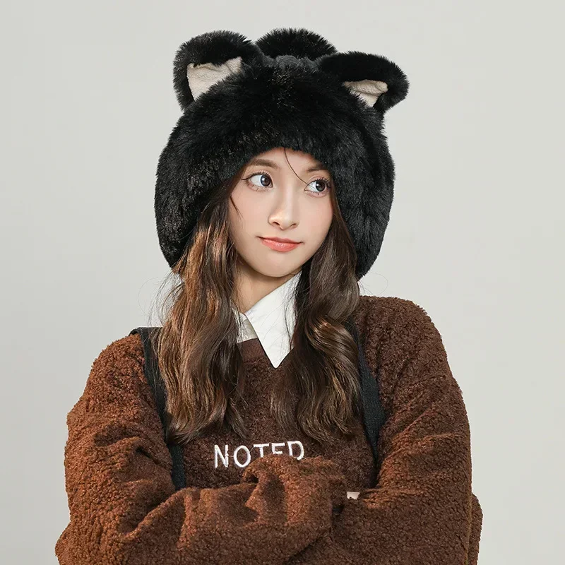 Koreanische Version von Nette Fuchs Katze Ohr Plüsch Ohr Schutz Hut Weibliche Herbst und Winter Samt Verdickt Radfahren Warme Lei Feng Hut – Detail 2