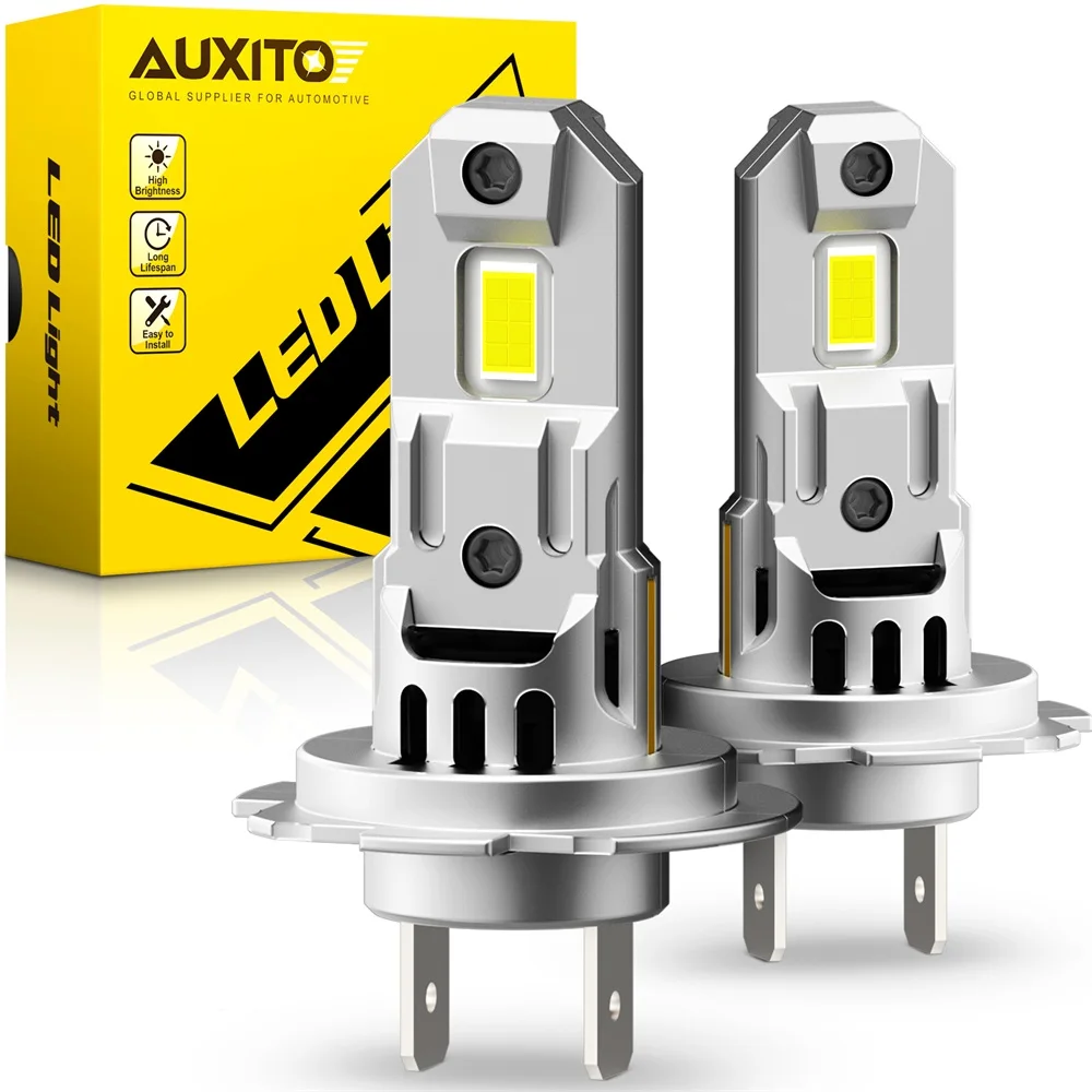 AUXITO 2Pcs H7 Turbo LED Lights 12V Mini Car Head Lamp 7035 SMD Wireless H7 LED Automotive Headlight Bulbs 18000Lm 6500K White