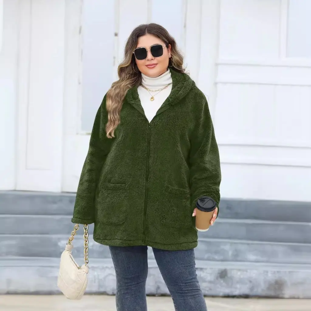 

Женская утолщенная плюшевая куртка больших размеров из Европы и Америки с капюшоном