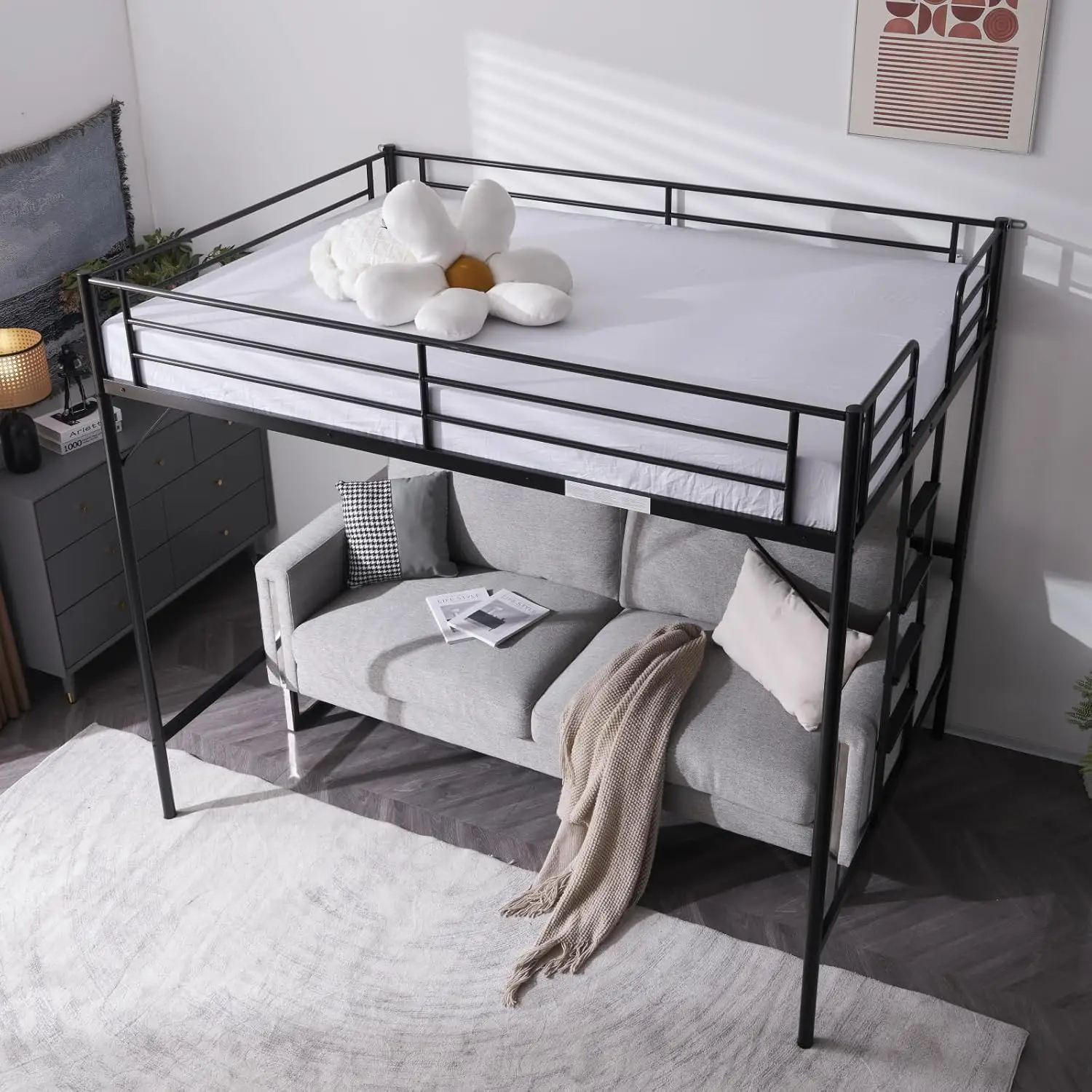 Bed Full Size with Flat Rungs for Adults, Kids and Young Teens, No Box Spring Required,Heavy Duty Metal Slat Support