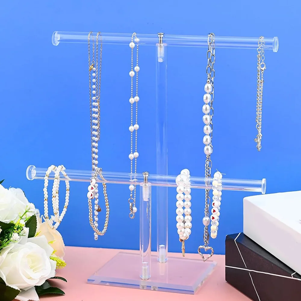 Acrylic Jewellery Display Stand Bracelet Holder Organiser Accessories 2 Tier Bracelet Necklace Holder Hairband Holder for Women