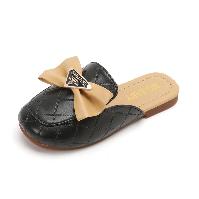 

Kids Fashion Covered Toes Casual Slippers for Girls Spring Outside Wearing Lazy Non-slip Flat Bow Simple Korean Style Princess