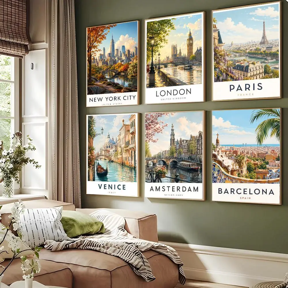 Romantic City Escapes Poster Wall Decor Self-Adhesive Aesthetic Modern Vibe Stylish Gift Friends Using Living Room Bedroom