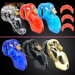 CHASTE BIRD Latest Design Luxury Male Chastity Device Plastic Light Cock Cage Penis Lock Belt Sex Toy Anti-off Ring BDSM A305