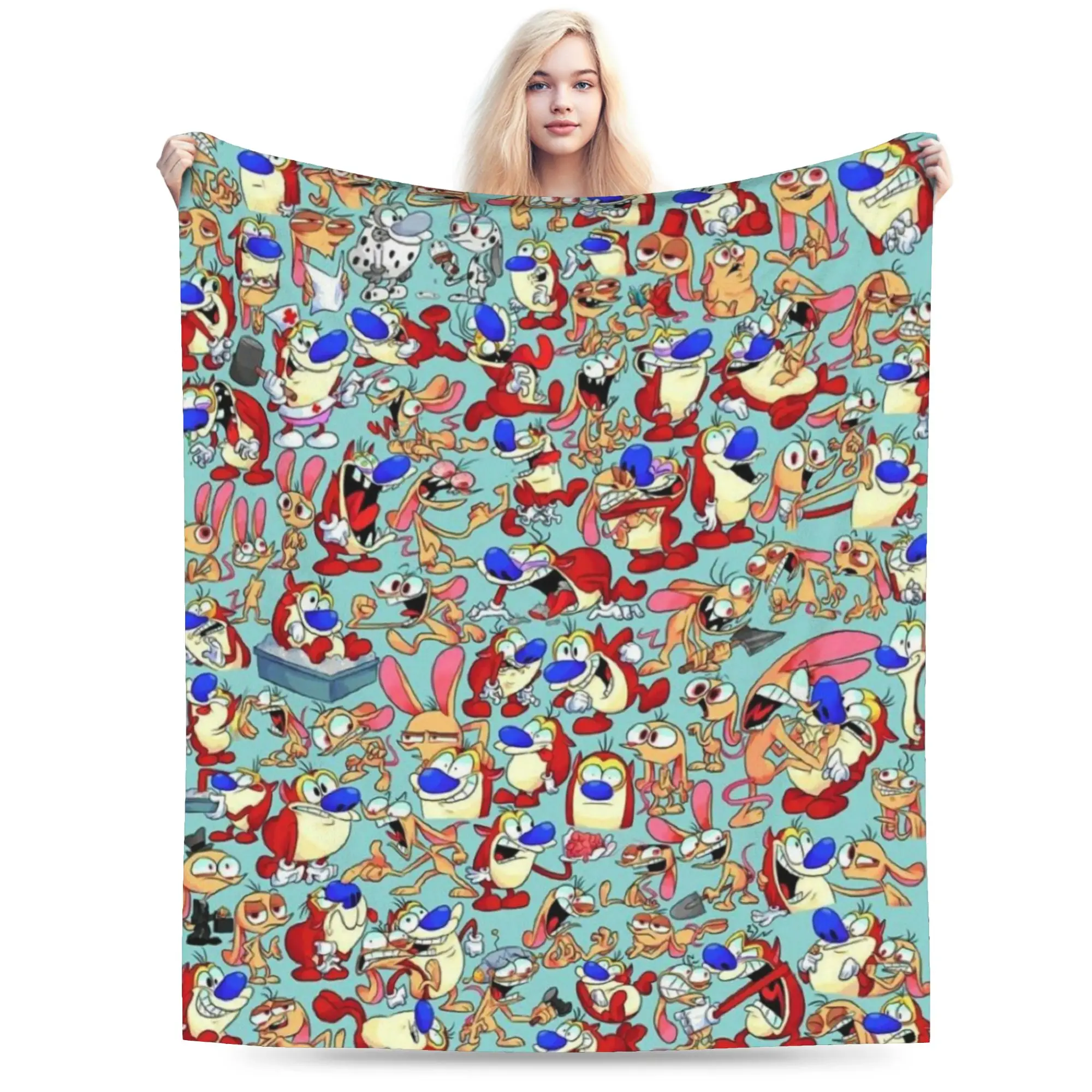 Y2K  Duo Rucksack Ren & Stimpy  Blanket Ultra-Soft Fleece  Comfortable Throw Blanket Machine Washable