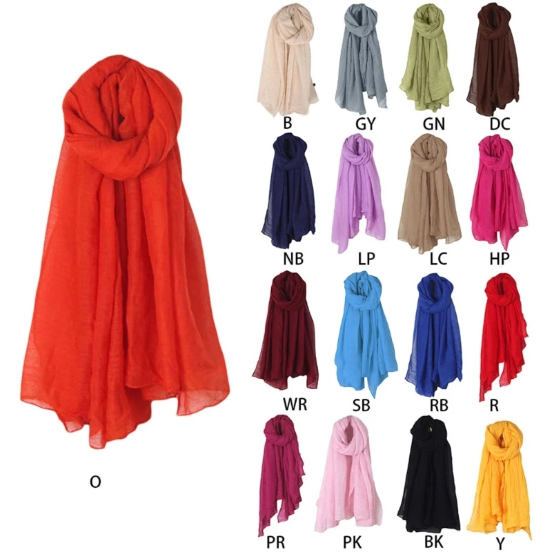 Women Men Fashion Wrap Shawls Pure Color Cotton Linen Lightweight Large Long Scarf for Beach Outdoor Camping Traveling