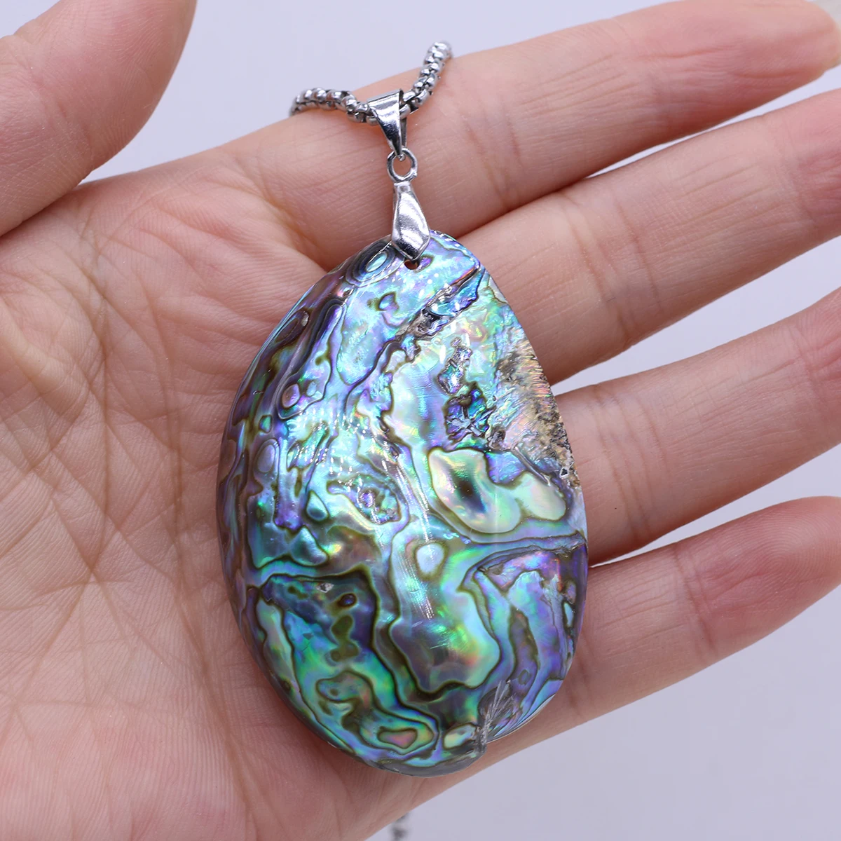 1pc Oval Abalone Shell Pendant Natural Shell Mother of Pearl Necklace for Women Pendants 60cm Stainless Steel Necklace Pendants