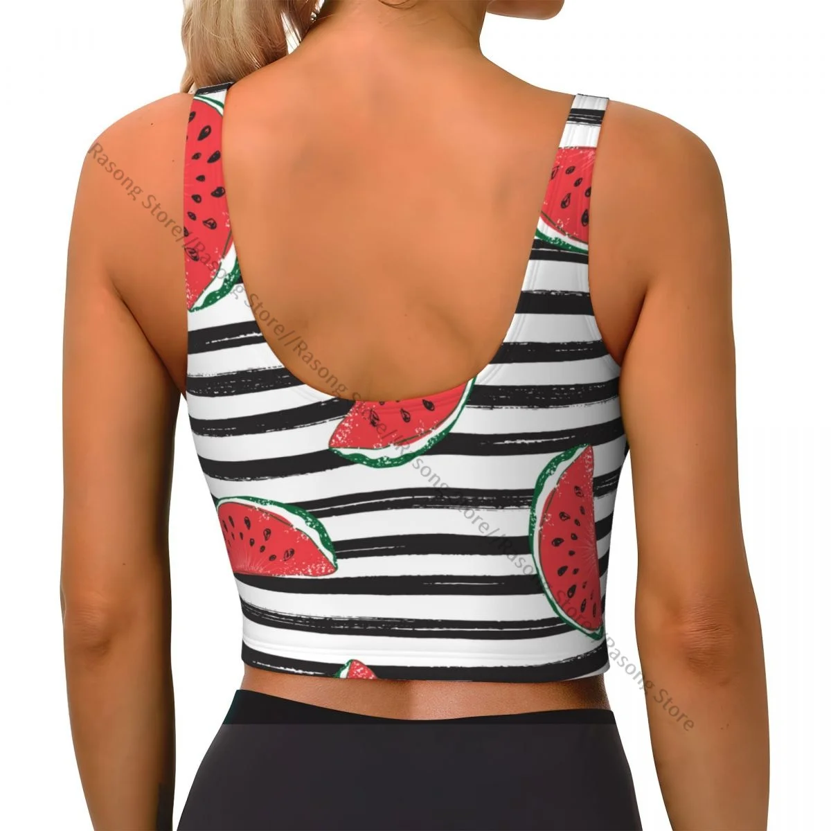 Women Sexy Sports Vest Water Melon With Stripe Female Streetwear Sport Lingerie Tee Crop Top