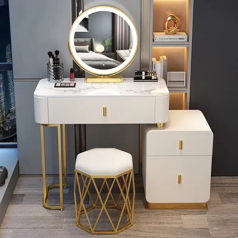 Modern Simple Multi-functional Princess Dressing Table Side Cabinet Vanity With Mirror Chair Smart Table