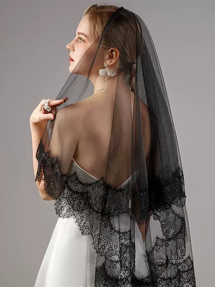 

Black Veils Lace Edge Wedding Bridal Party Veils for Different Occassions