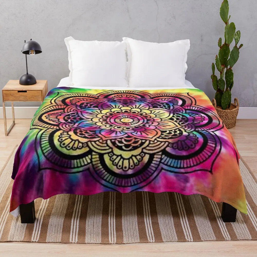 

Rainbow Tie Dye Mandala Throw Blanket Quilt Blanket