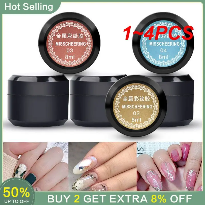 네일 젤 광택제 바니시 래커 페인팅 스파이더 플라워 드로잉 골드 실버 미러 글리터 UV 젤 매니큐어 포함, 8ml, 1 ~ 4 개