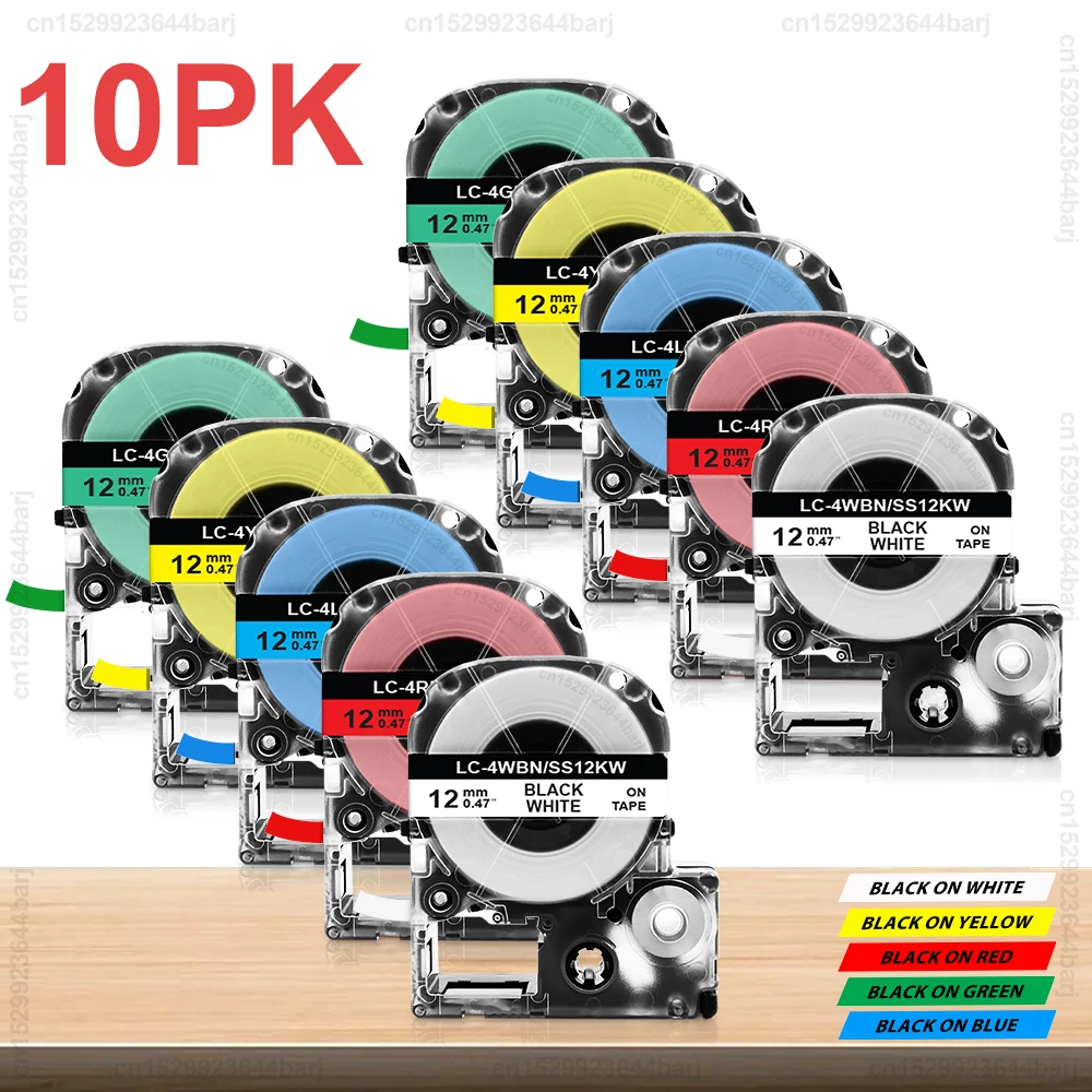 5/10Pcs 12mm Tape SS12KW For Epson KingJim Label Tape SS12KW LC-4WBN SC12RW SC12YW for Epson Label Printer LW-300 LW-400 LW-600P