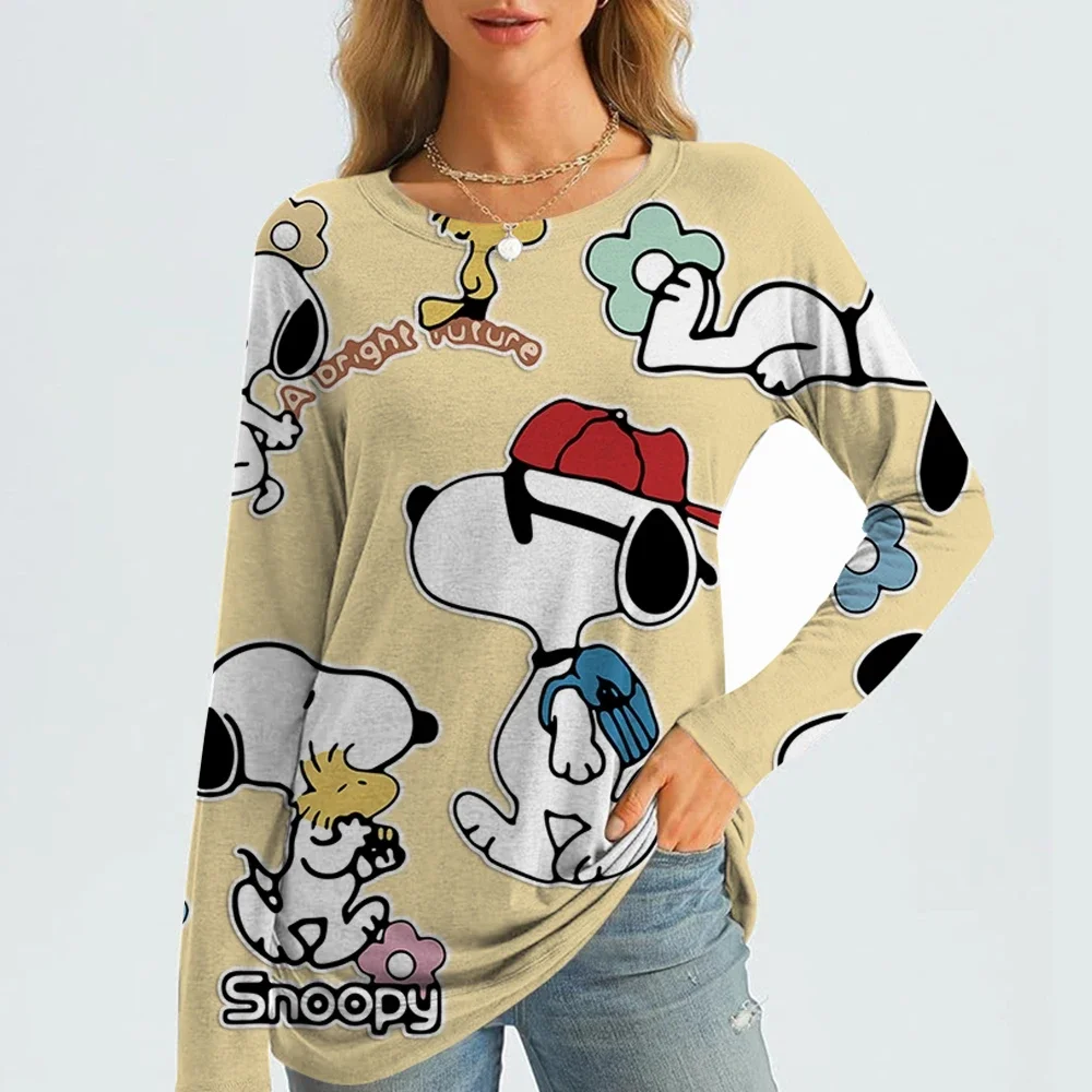 

Женские футболки Snoopy с длинными рукавами, топы, осень 2023, новый модный женский топ в стиле Харадзюку, забавный пуловер, одежда
