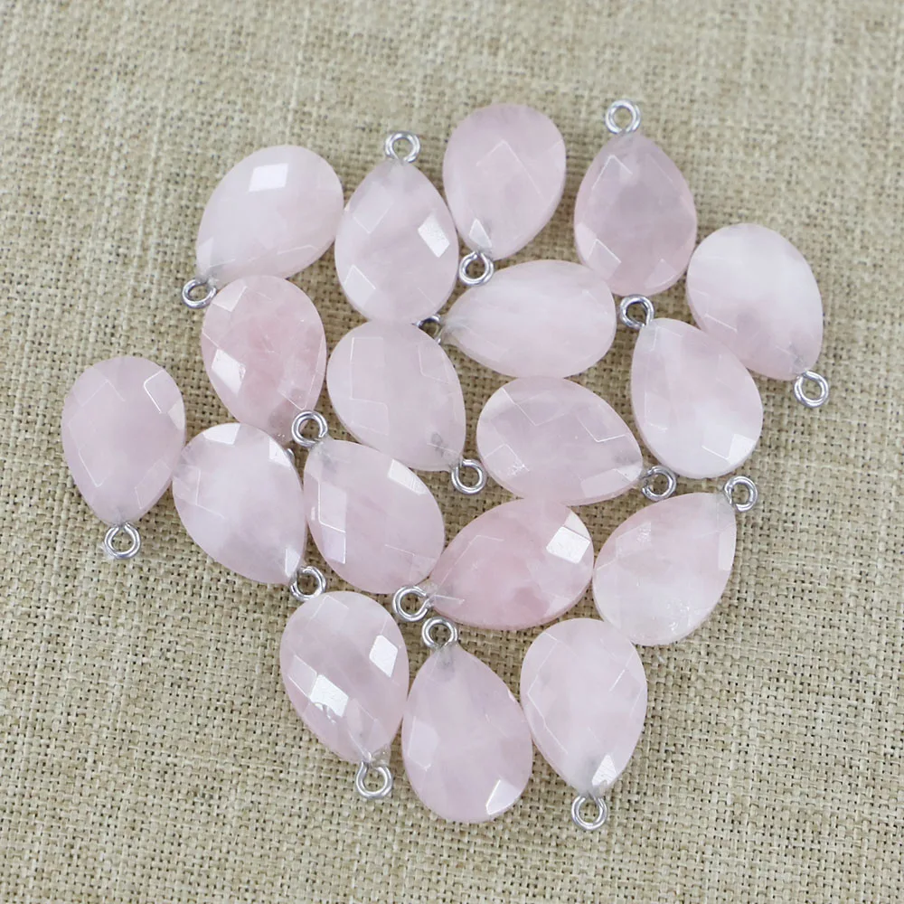 Natural Stone Rose Quartz Faceted Necklace Pendants Water Droplets Charms DIY Fashion Jewelry Making Accessories Wholesale 12Pcs