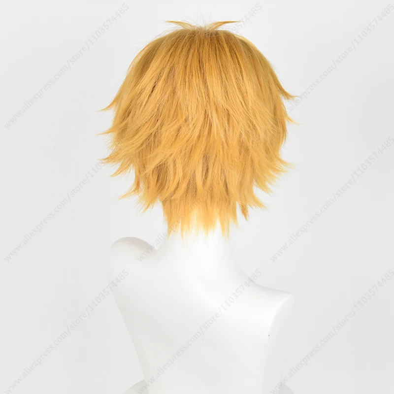 Akihiko Nirei Cosplay Wig 30cm Short Golden Orange Wigs Fluffy Heat Resistant Synthetic Hair
