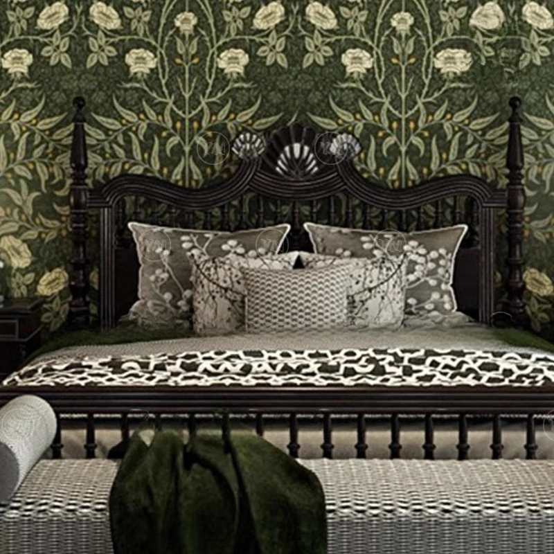 Scallop solid wood princess bed retro carved neoclassical pillar bed