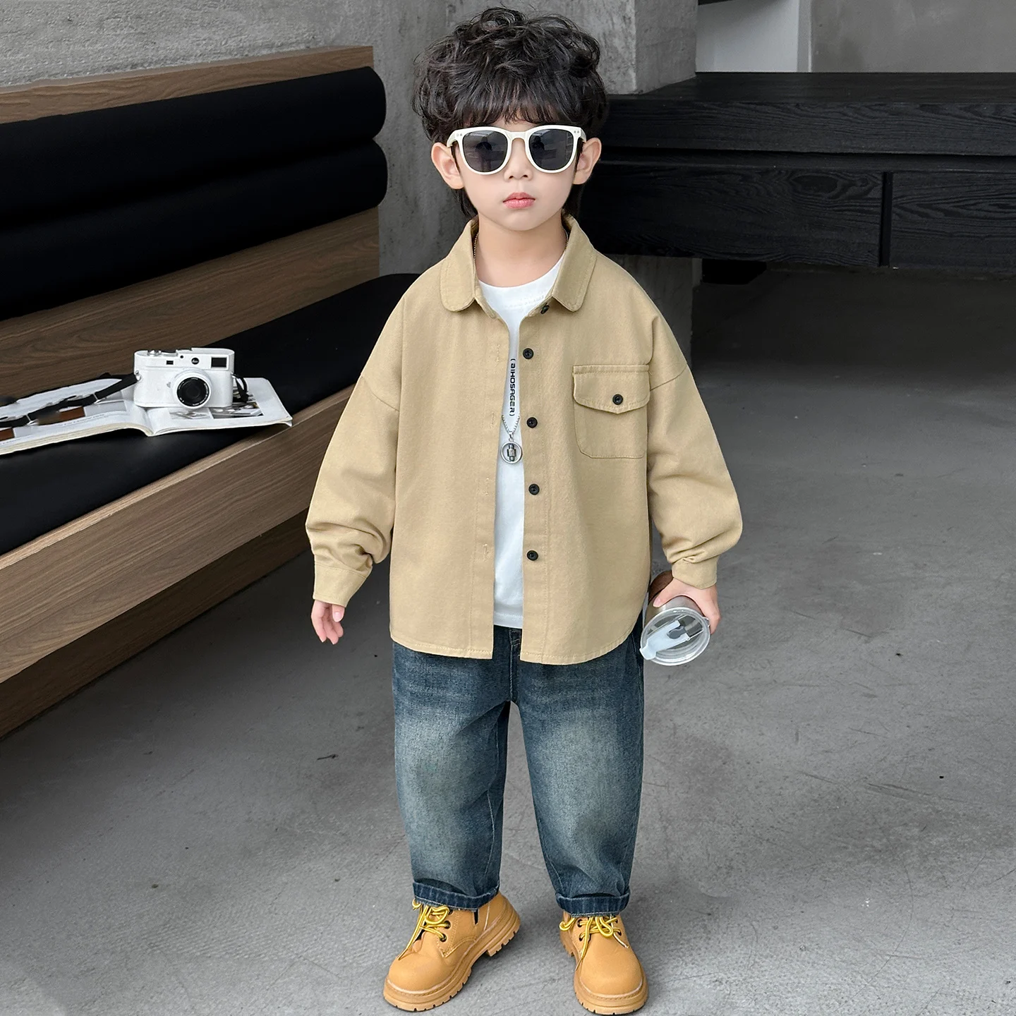 

Boys' Cotton Jaet Spring Autumn Faionable irt Baby Street Sle Trendy Outerwear Breathable Long Sve Zipper Closure