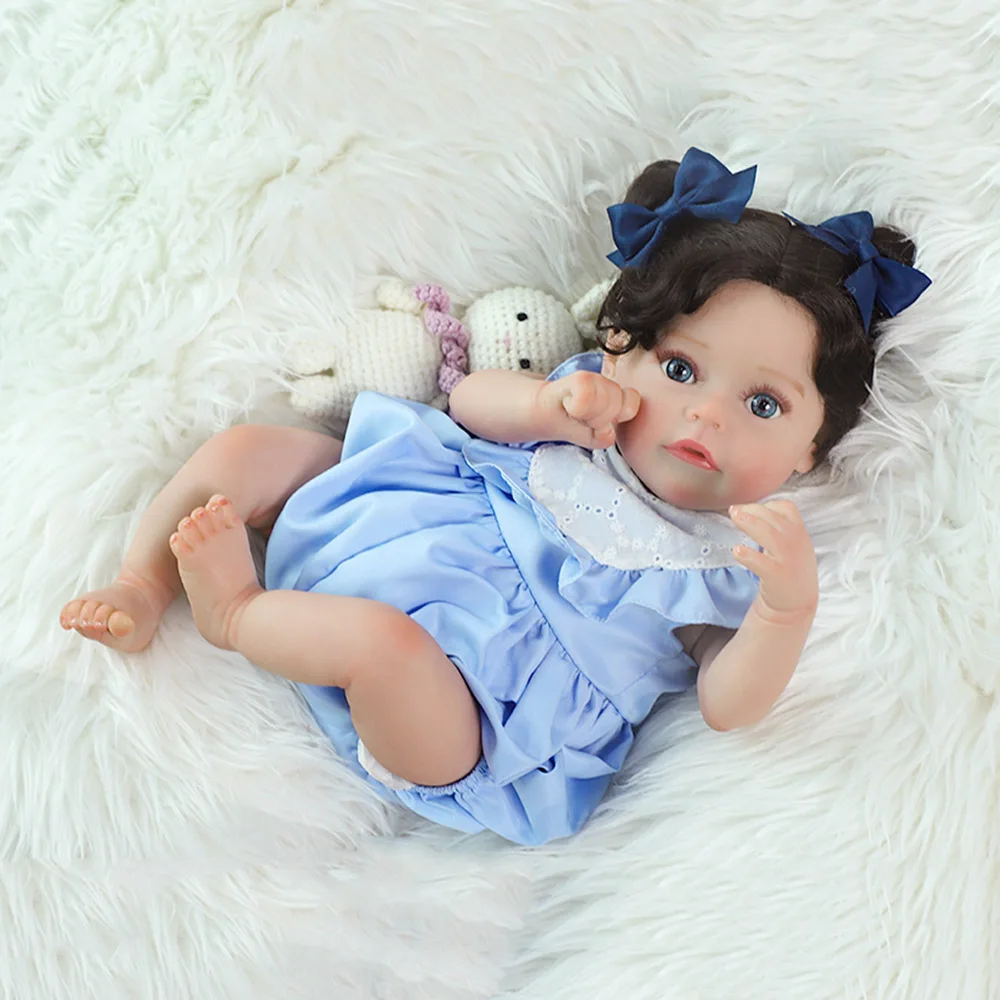 リアルなリボーンドール、48cmシリコン製新生児人形、女の子、本物のような塗装の静脈、植毛の長い髪、リアルな赤ちゃん、幼児のおもちゃギフト