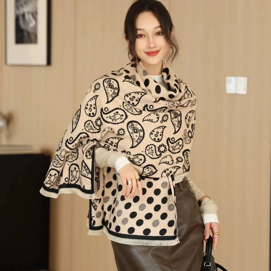 Classic Fashion Polka Cashew Flower Faux Cashmere Shawl Long Soft Scarf Women Spring Autumn Wraps Winter Warm Neckerchief