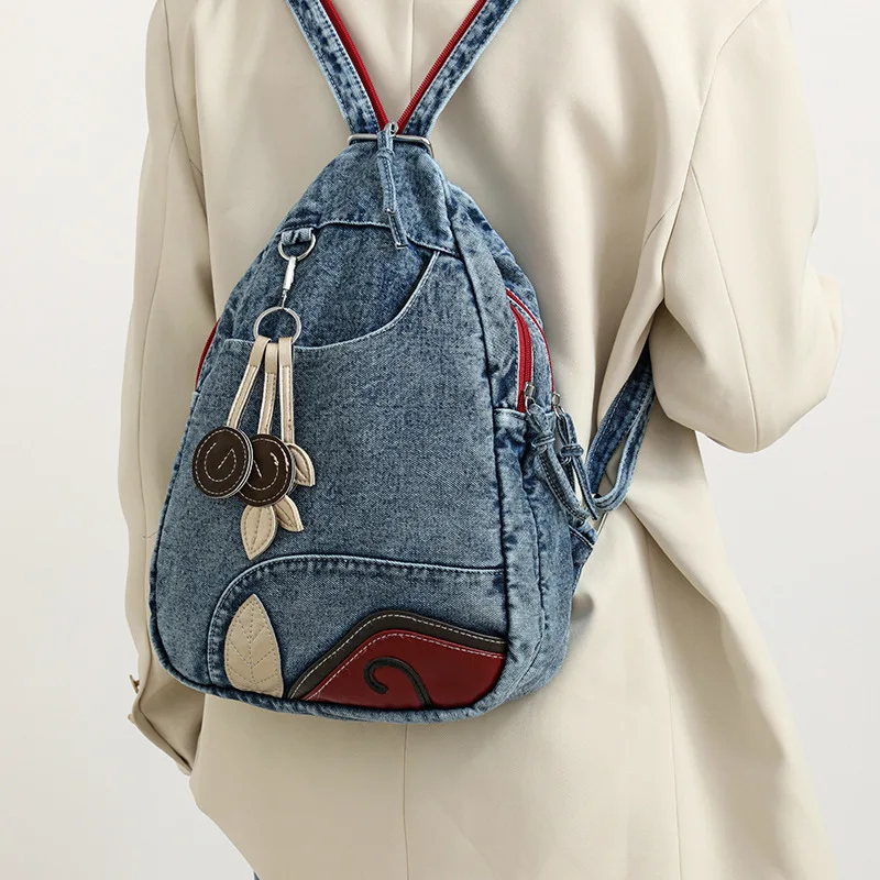Washed Denim Canvas Backpack Simple Travel Shoulder Bag for High School And College Students Women Lazy Style Backpack