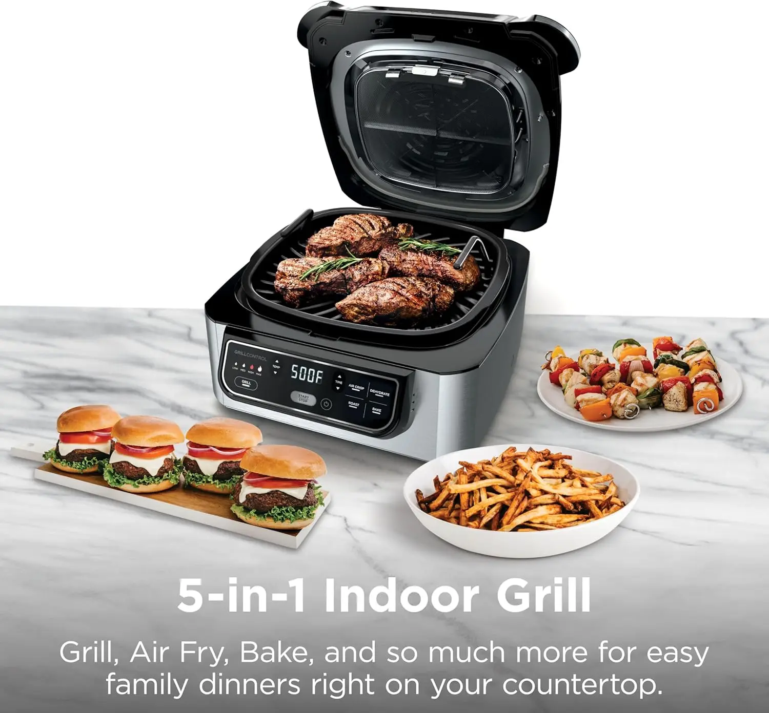 XL 5-in-1 Indoor Air Fryer and Grill, Multifunction Combo, Black and Grey