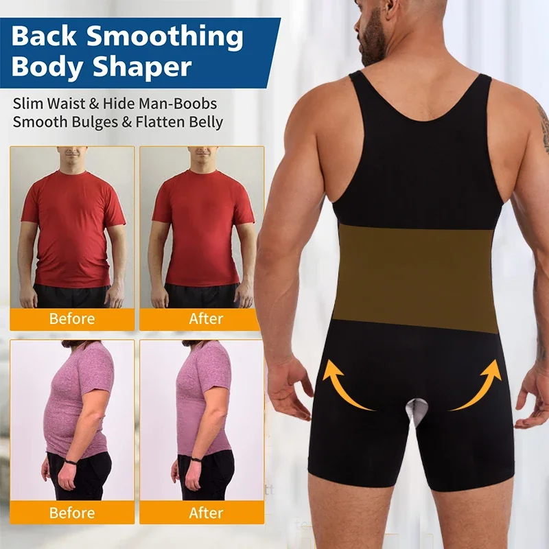 Modelador de corpo inteiro dos homens sem mangas roupa interior compressão sem costura bodysuit shapewear controle de barriga faja para hombres colete de emagrecimento