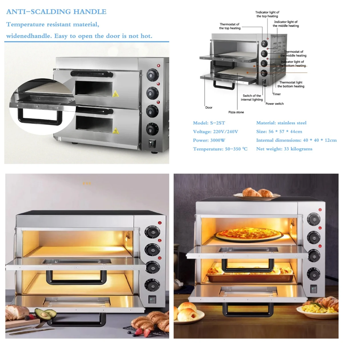 

Gold Seller Commercial Kitchen 2-Deck Pizza Oven with Stone Electric Desktop Pizza Oven