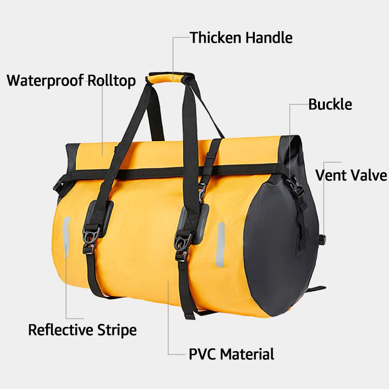 40L 66L Waterproof Motorcycle Tail Bag Outdoor Camping Cycling PVC Dry Bag River Water Proof Raft Swim Fitness Handbag Men Women