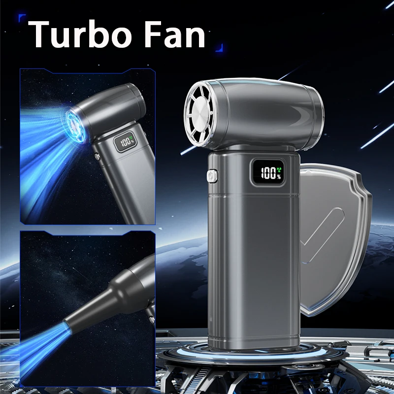 Electric Violent Fan Portable Air Blower Vacuum Dust Cleaner Charging Strong Winds Mini Turbo Jet Fan Brushless Blower Dry LED
