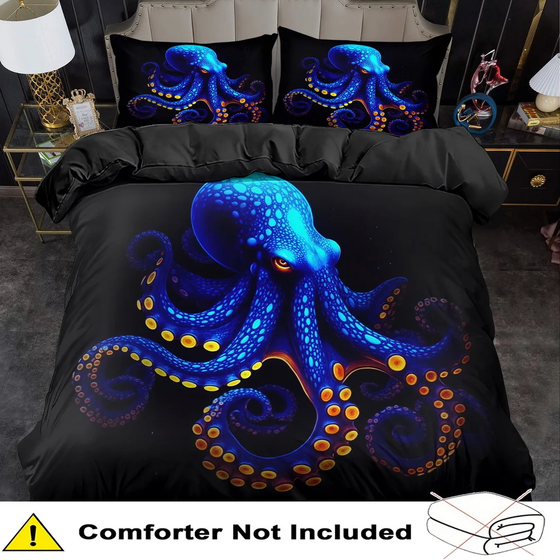 Fotografia 5: Conjunto de Cama Estilo Rei e Rainha com Estampa de Polvo Azul Divertido, Lavável à Máquina, Decoração para Quarto