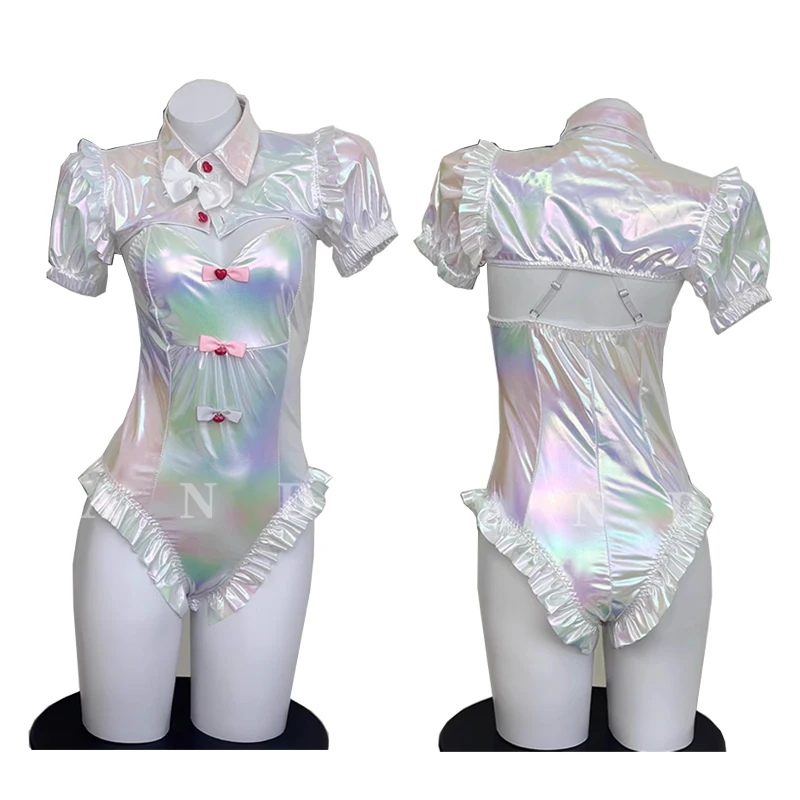 NEEDY GIRL OVERDOSE KAngel Bodysuit Cosplay Sweet Lolita Laser Ruffle Swimsuit Pink Cute Bodysuit Role Play Outfits Halloween