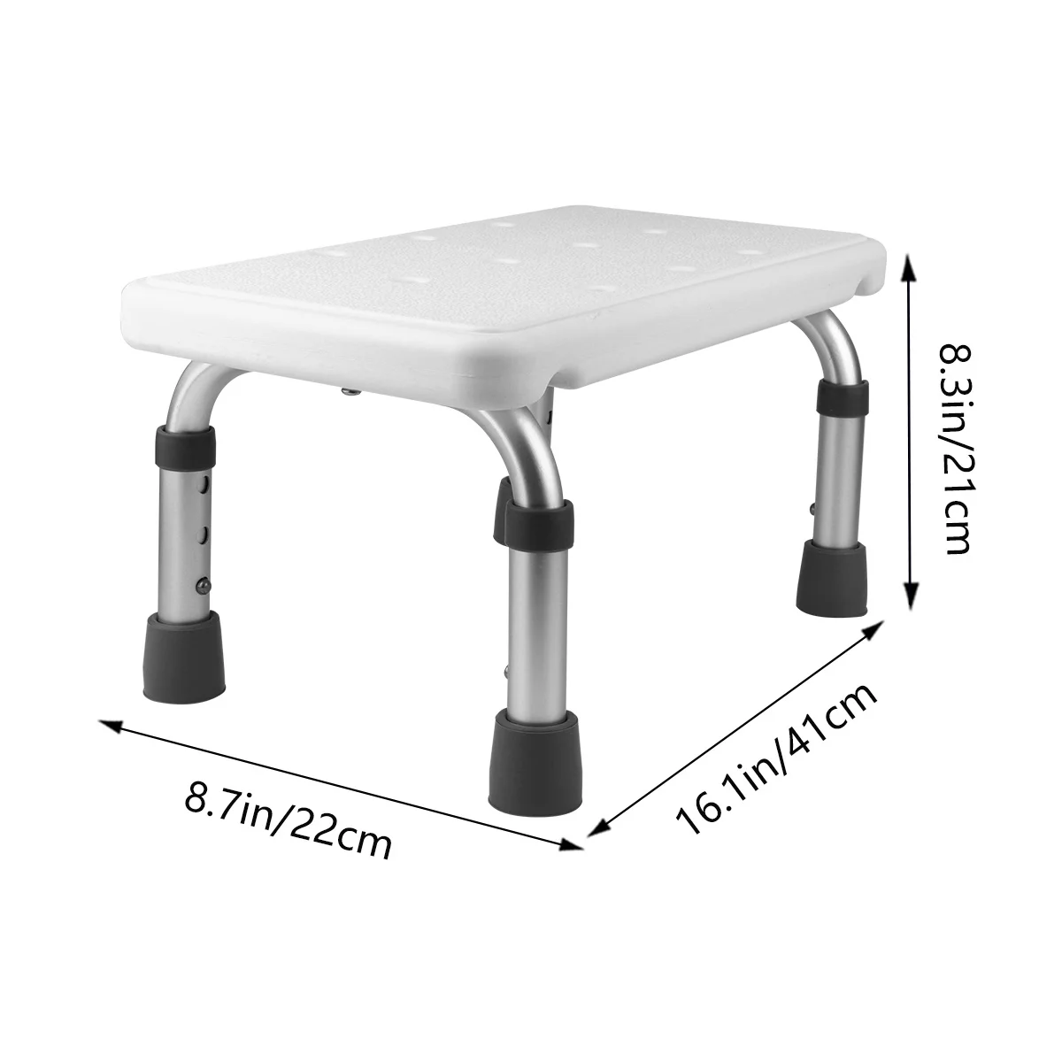 1 szt. Regulowany stołek do kąpieli 41x22 cm z antypoślizgowym siedziskiem z PE i ramą ze stopu aluminium dla seniorów, dorosłych i kobiet w ciąży, udźwig 200 kg