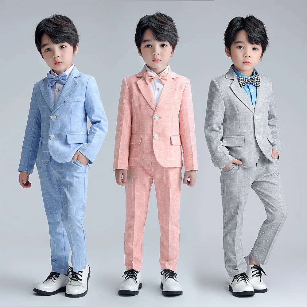 

Children Boy Blazer Set Plaid Wedding Suit For Spring Autumn 2023 New Flower Girl Host Speech Costume Teenager Kid Form Dress