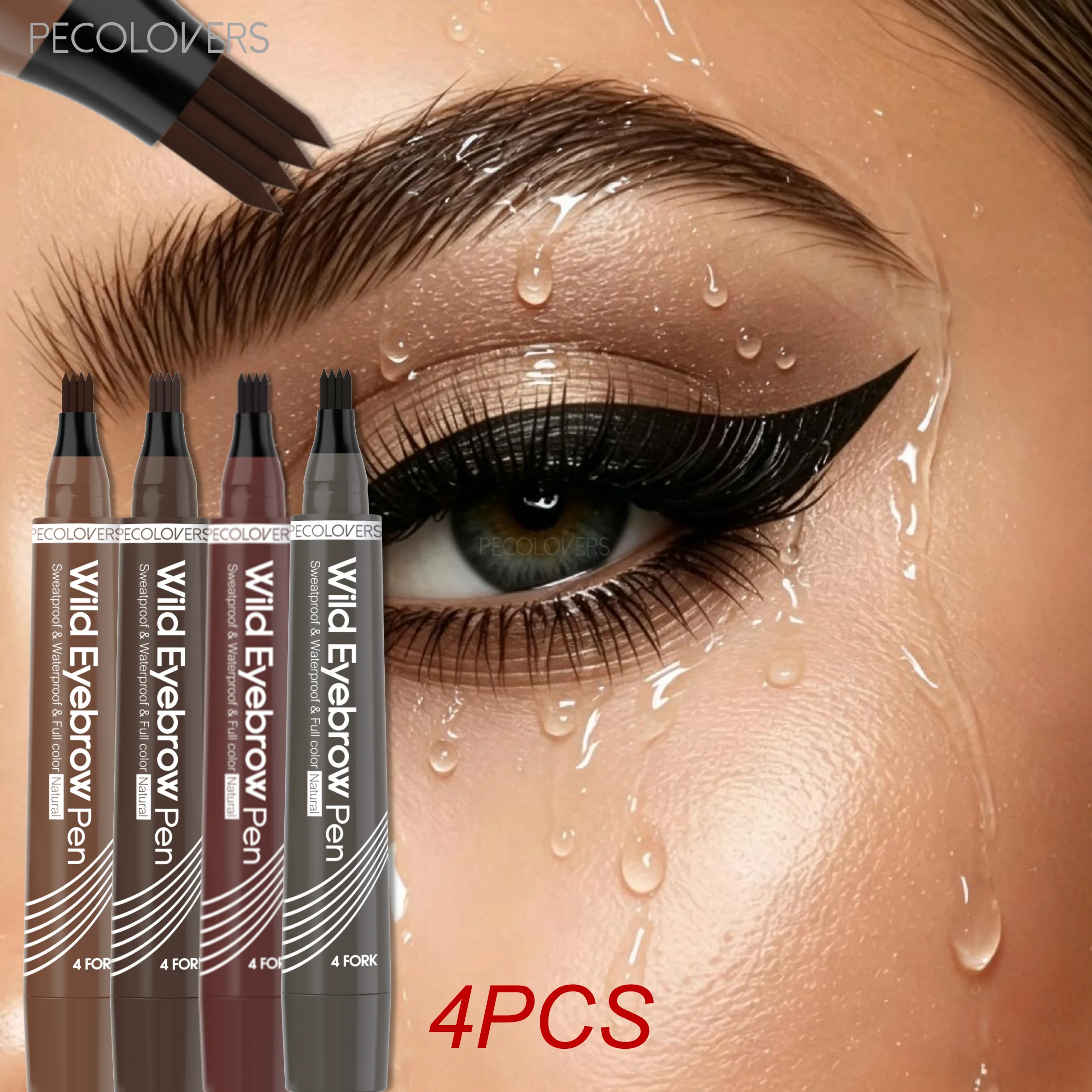 4 Pcs Fast-Drying Four-pronged Liquid Eyebrow Pen, Long-lasting Waterproof Easy To Slide, Wild 3D Eyebrow Look, for All Types