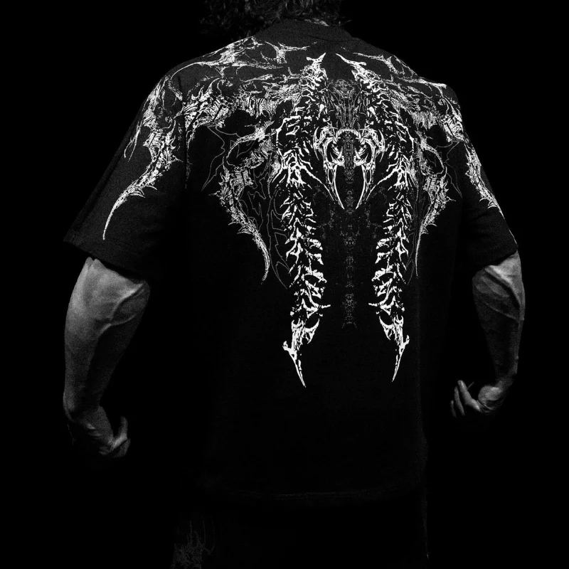 breathedivini-アメリカンストリートウェア-ダークスタイル-ルーズフィット-メンズ-半袖-コットンtシャツ-通気性-吸湿性-フィットネストレーニング