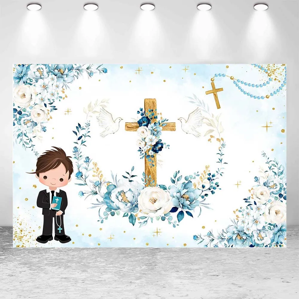 Mocsicka Boy First Communion Background Wooden Cross White Dove Baby Baptism Backdrop Newborn Party Decor Photocall Photo Studio