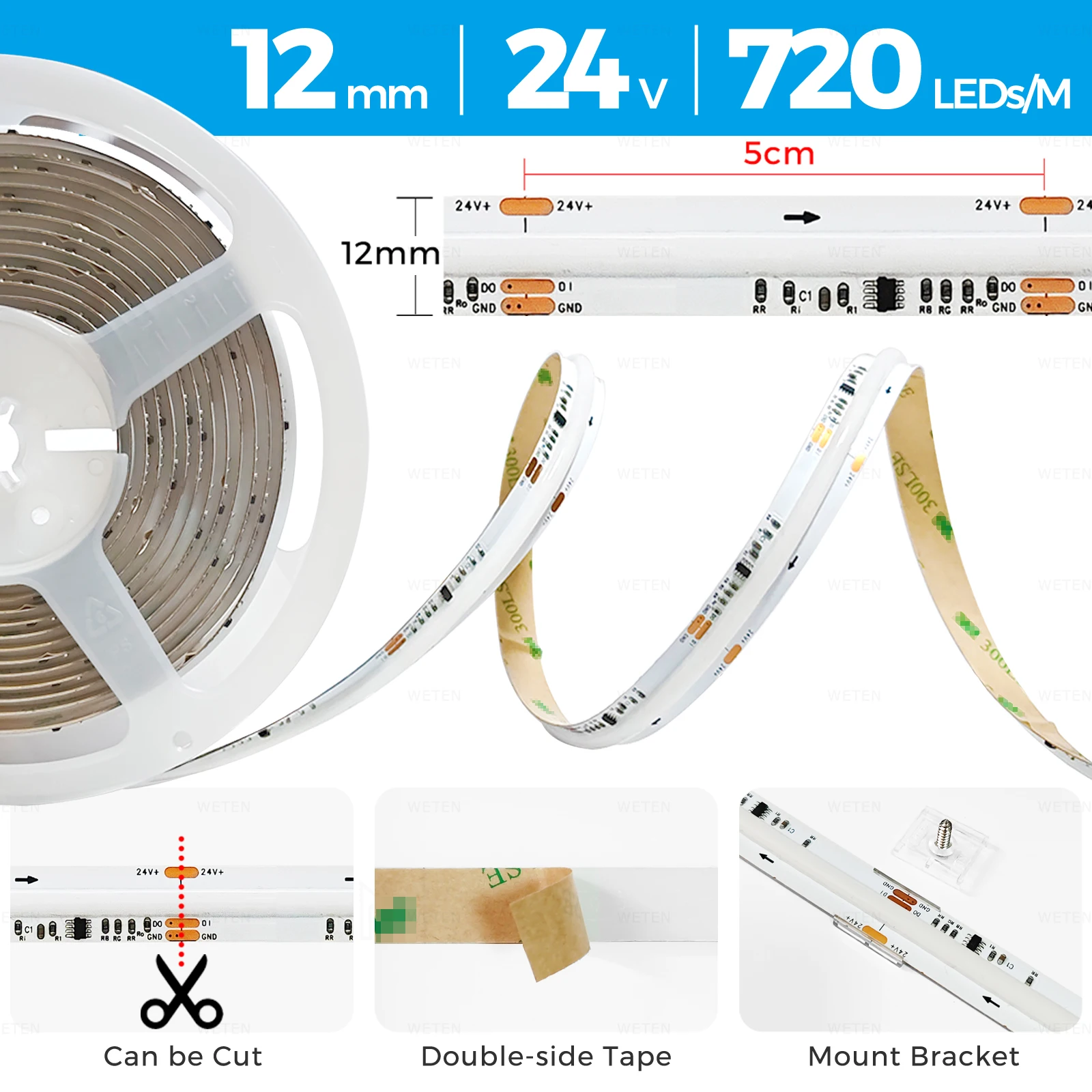 WLED Controller ESP32 RGBIC COB LED Strip Light Tape Kit Sound Reactive Music Sync Work with Alexa 24V 5 10 15 20 25 30 40 M