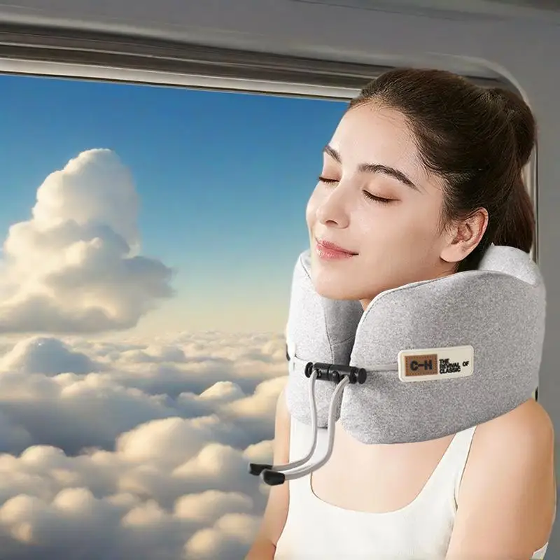 Portable U-Shaped Travel Pillow with Carry Case Ultimate Neck Saver Memory Foam Neck Pillow for Airplane Long Distance Travel