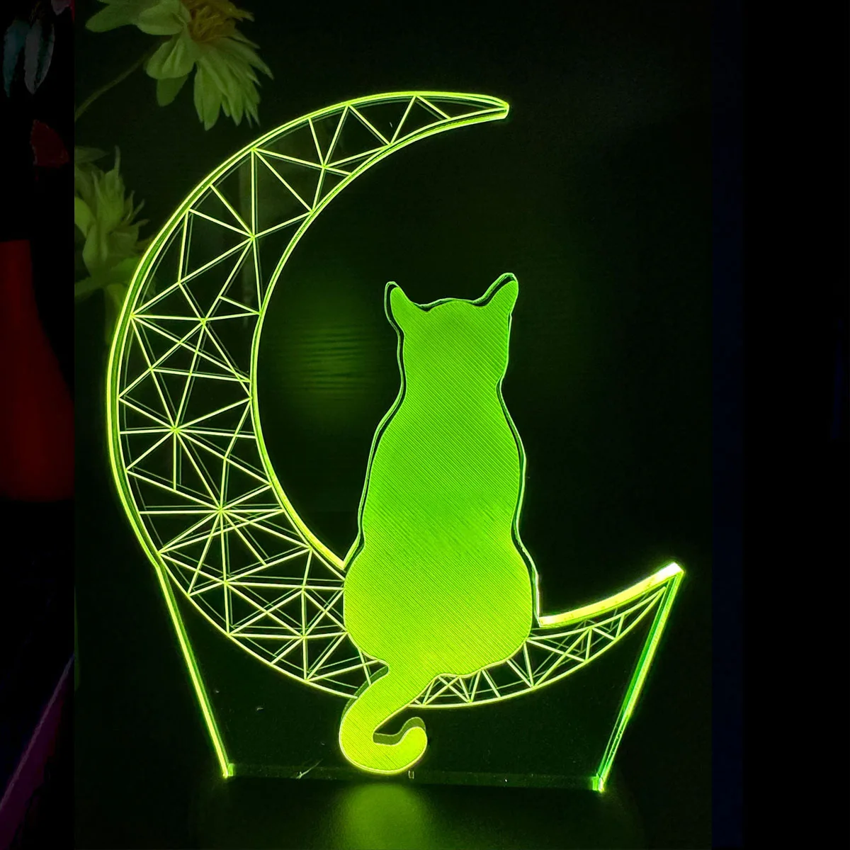 1pc Moon Cat 3D Night Light, 3D Optical Illusion Lamp With Touch, 7-Color Changing Ambient Light For Bedroom