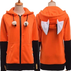 Animal Fox Ear Cosplay Costumes Hoodie Coat Warm Orange Green Sweatshirt Unisex Hoodies Carnival Party Clothes