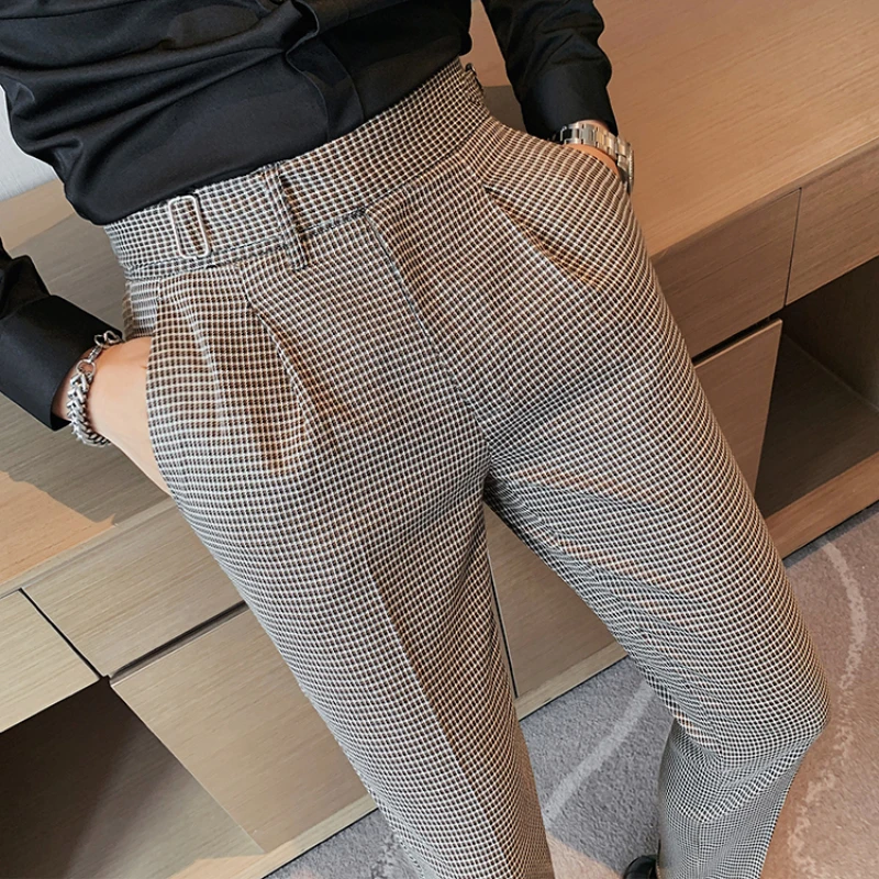 

Houndstooth Casual Pants Men Fashion Office Social Wedding Business Suit Pants Versatile Daily Streetwear Trousers Clothing 2025