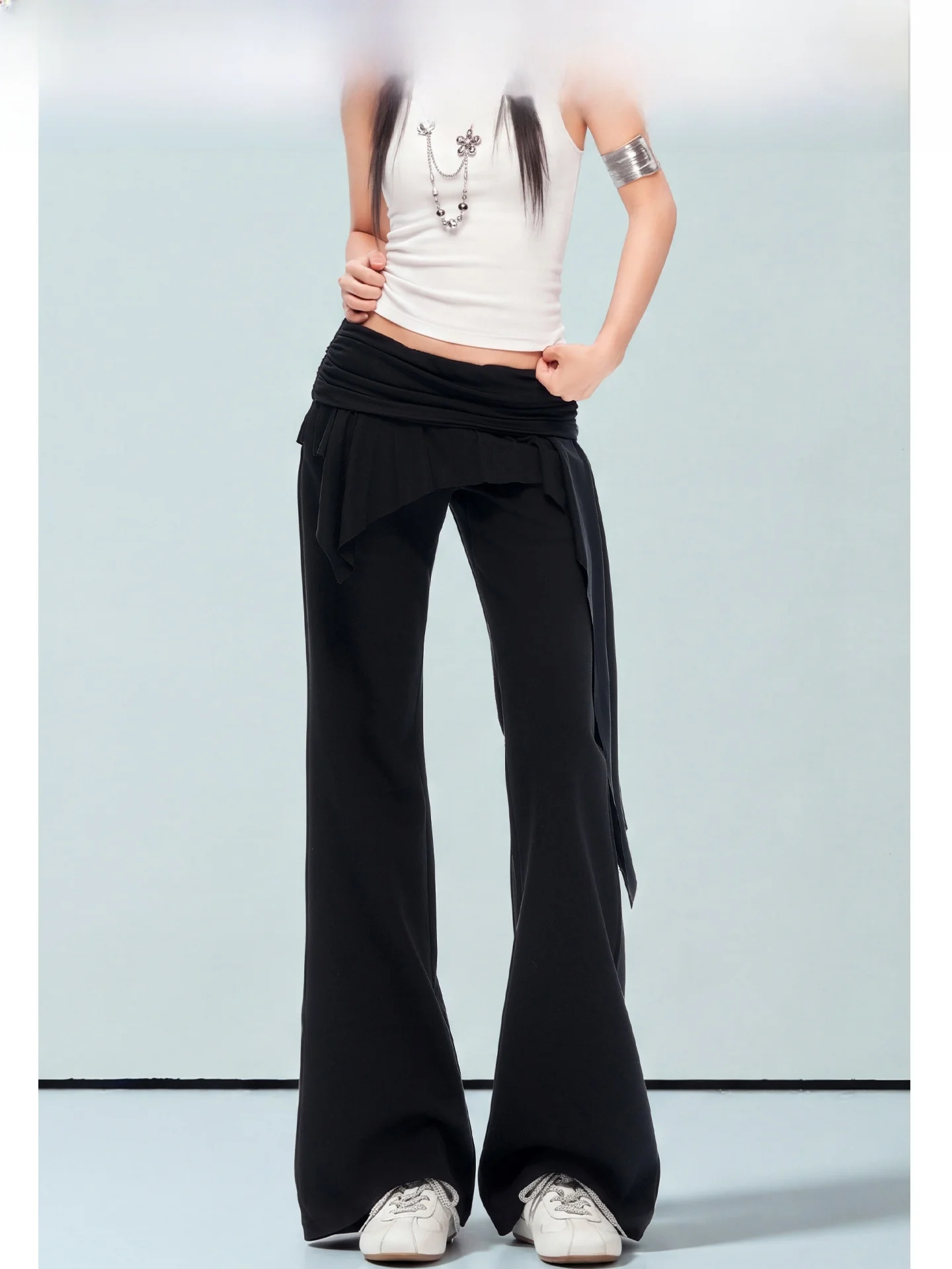 black-slim-fit-straight-leg-casual-pants-women's-ballet-yoga-trousers-summer-new-style-micro-flared-natural-waist-elastic