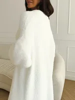 white Long Cardigan for women winter clothes Knitted fluffy long sleeve Cashmere sweater coat clotkorean style warm vintage - Image 5