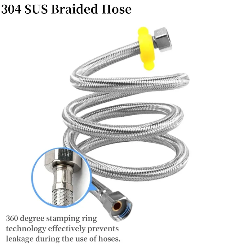 

1PC 1/2 3/4 To 10cm~5m 304 Stainless Steel Braided Hose Hot Cold Water Faucet Inlet Hose Heater Pipe Kitchen Bathroom Connection