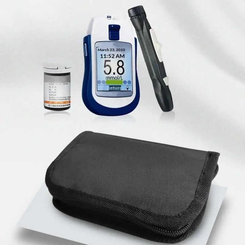 Black Portable Storage Bag Household Organizer with Zipper for Blood Glucose Meter Blood Pressure Oxygen Meter