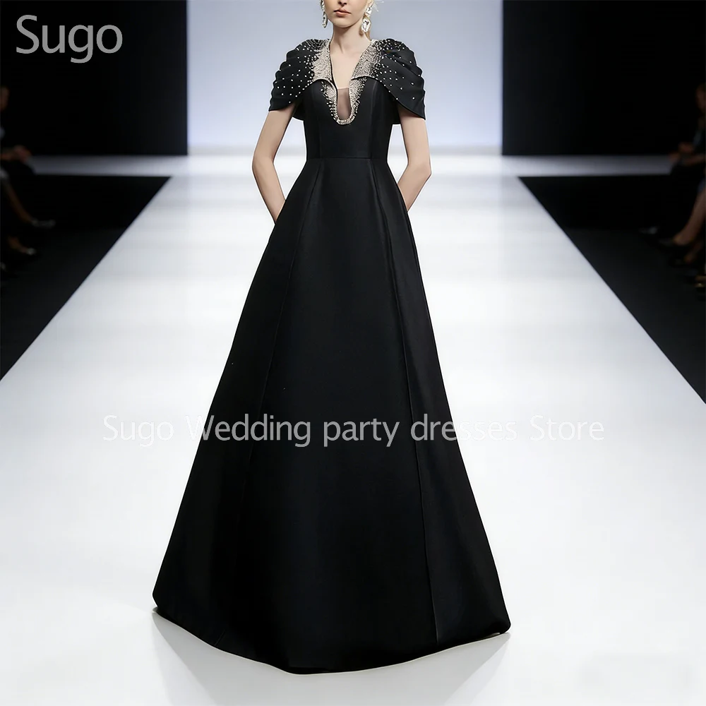

Customized Elegant Black Long Evening Dresses for Special Occasions V-Neck Floor-Length A-Line Women Gala Prom Party Gowns 2026