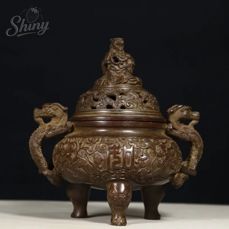 Vintage Dragon-Patterned Three-Legged Incense Burner, Sandalwood Incense Burner, Housewarming Gift Home Decoration
